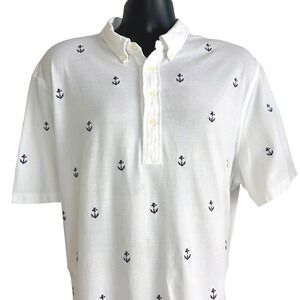Ralph Lauren Polo Shirt XXL White Blue Anchor‎ Print Preppy Coastal Nautical